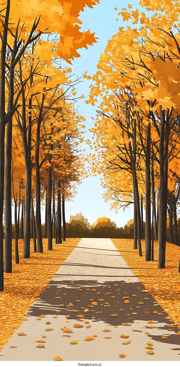 Autumn Path in Forest With Yellow Leaves Illustration