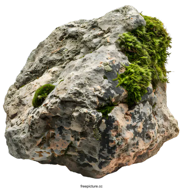 [Transparent Background PNG]Green Moss Growing On A Large Rock