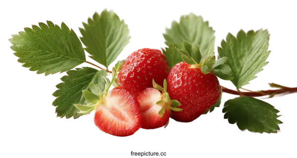[Transparent Background PNG]Fresh Strawberries with Leaves on White Background