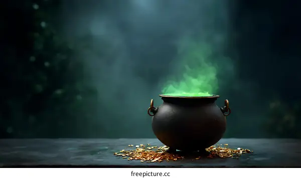 Mystical Green Potion Brewing in a Cauldron