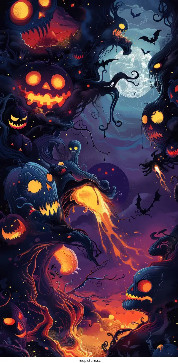 Spooky Halloween Pumpkin Tree Illustration