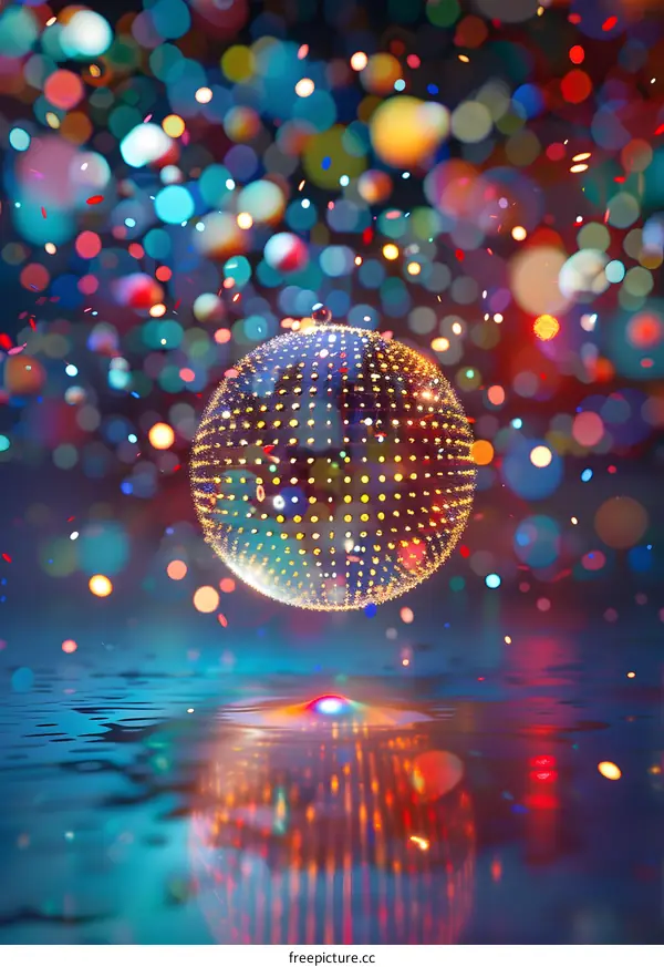 Abstract Gold Sphere with Confetti and Bokeh