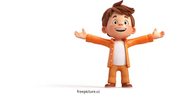3d cartoon character of a boy with open arms