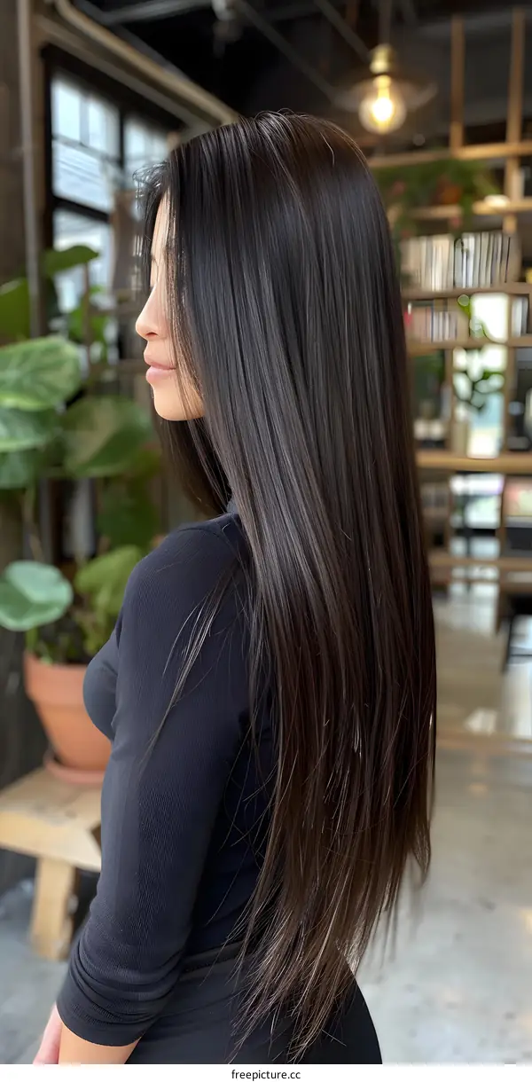 Brunette woman with long straight hair