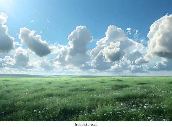 Vast green prairie and sky
