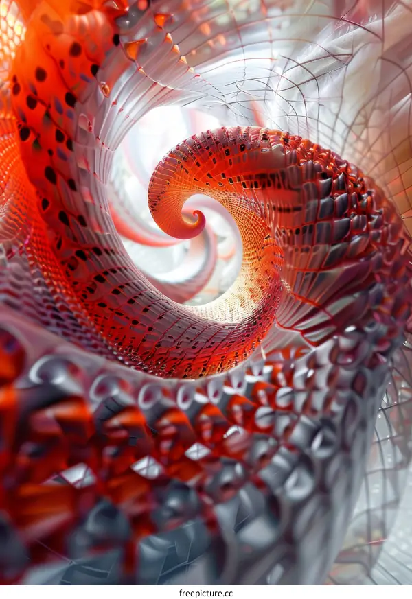 Mesmerizing 3D Fractal Spiral in Red and White