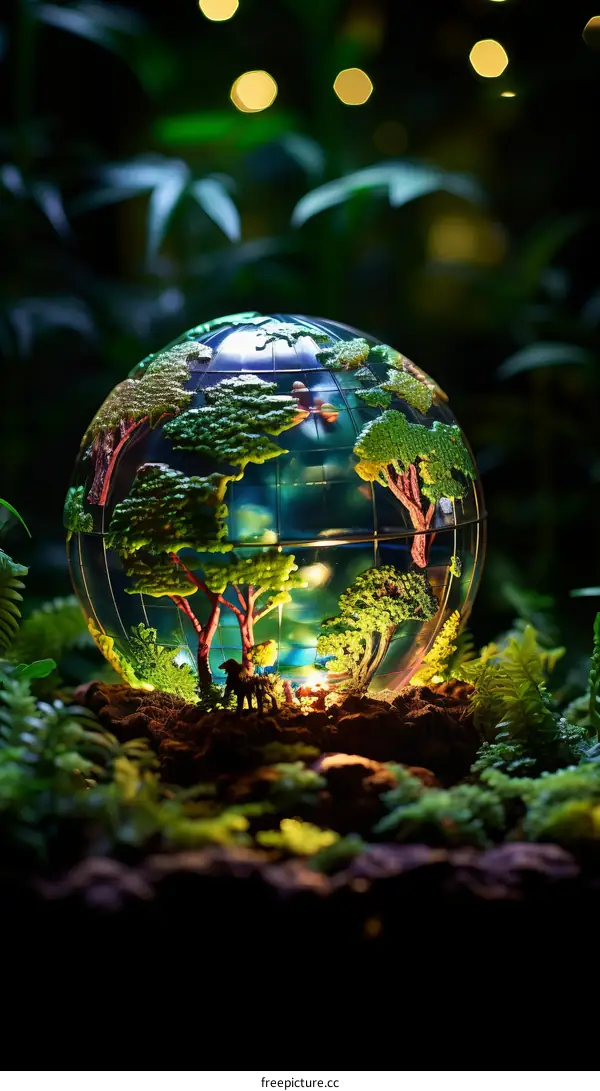 Glowing Globe Terrarium: A Serene Illustration of Nature's Beauty