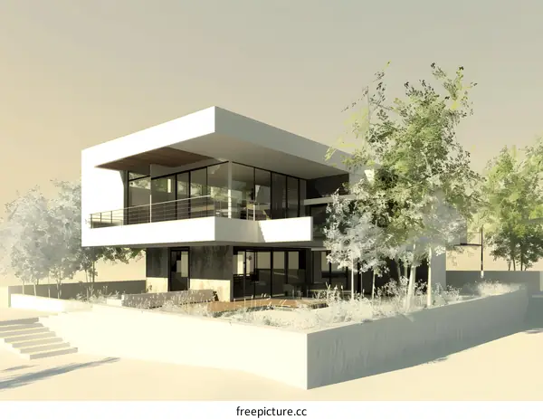 Modern House Design with Large Windows and Balcony