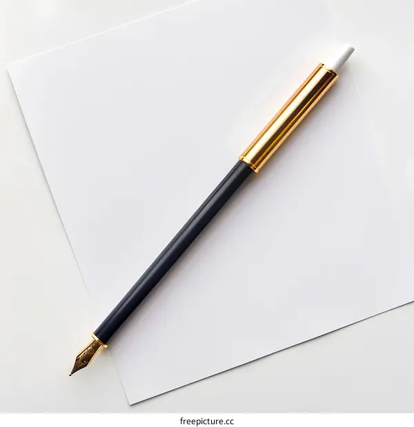 Elegant Dark Blue Fountain Pen on Blank Paper