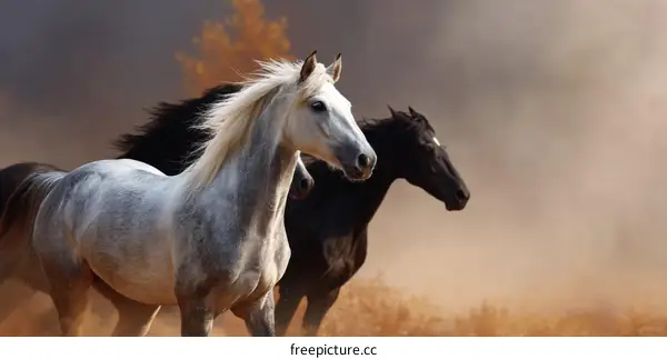 Wild Horses Running Through Dust
