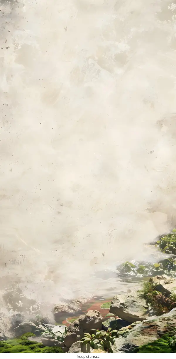 Abstract Watercolor Background With Stone And Plant