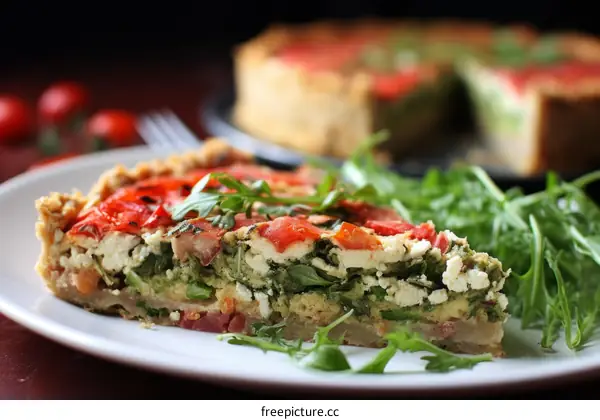 Spinach and Feta Cheese Crustless Quiche with Arugula Salad