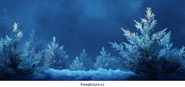 Winter Night Frozen Trees Illustration