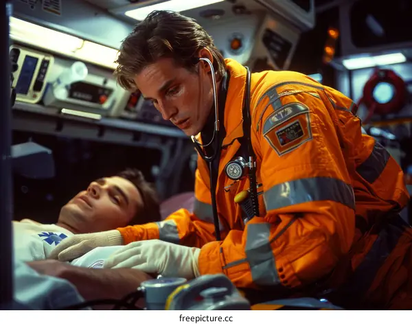 Emergency medical technician checking a patient's vital signs