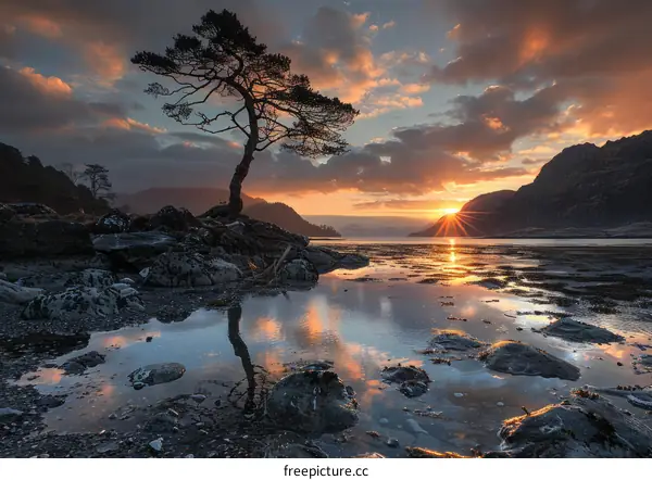 Stunning Sunset over Mountain Lake