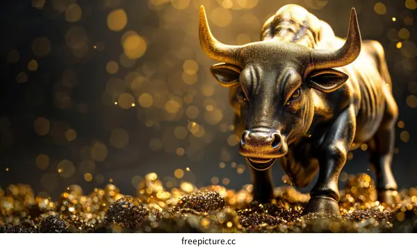 Golden Bull Statue on Glittering Background