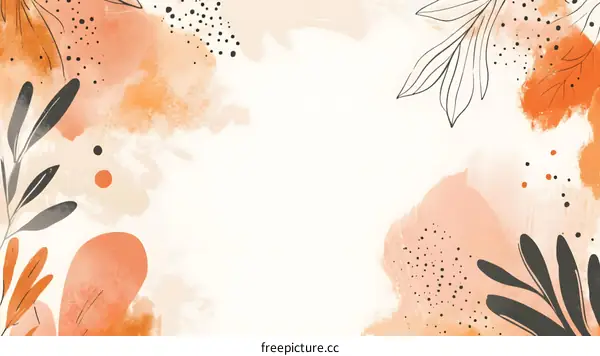 Abstract Watercolor Background with Minimalist Leaf and Dot Details