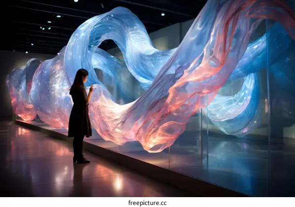 Interactive light installation made of colorful, translucent fabric