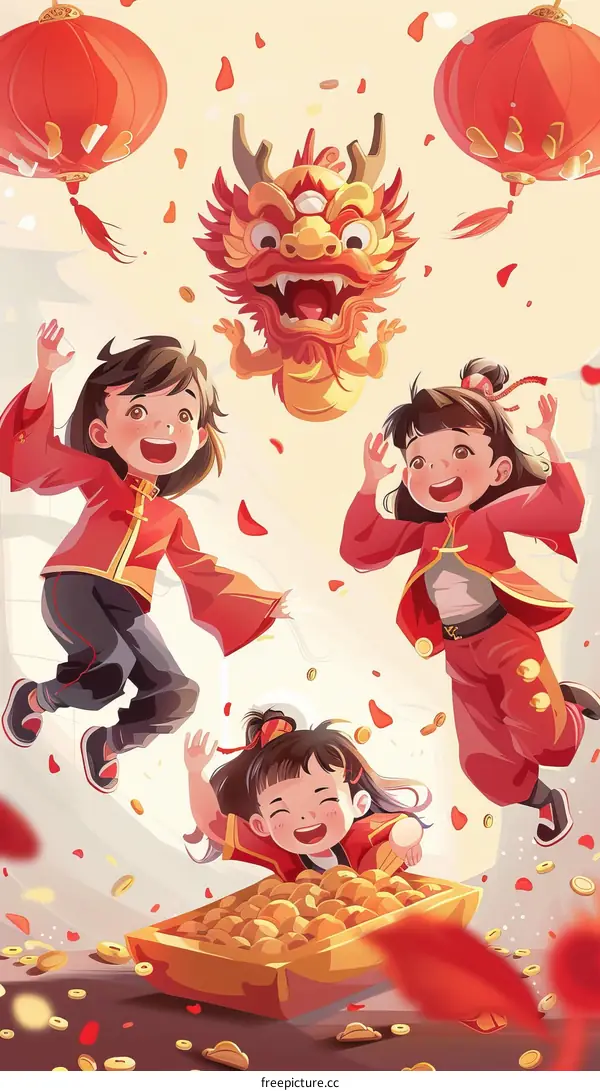 children celebrating Chinese new year