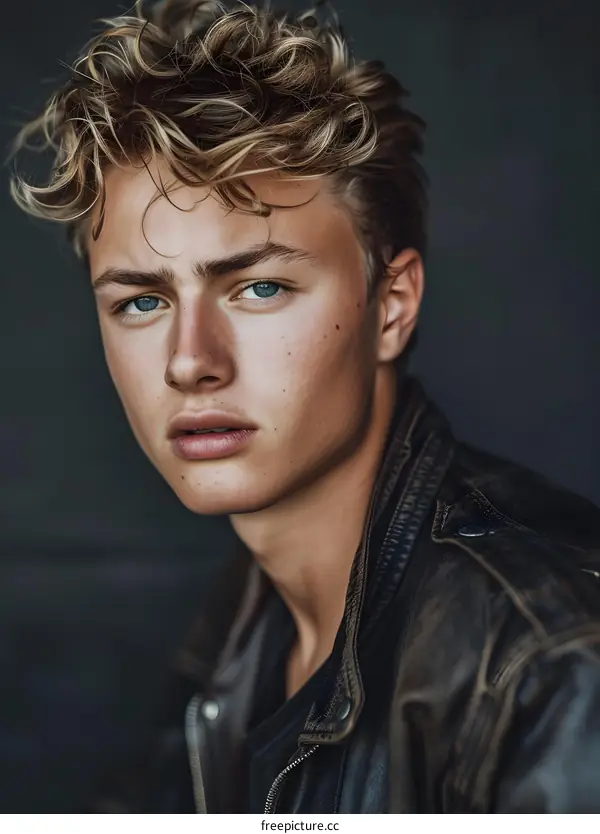 Portrait of a Young Man with Blonde Curly Hair