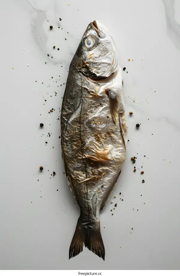 fish on marble with pepper