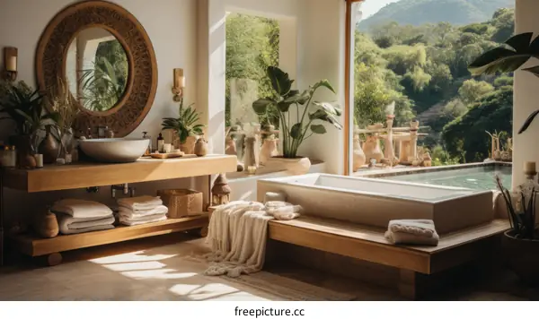 Bathroom with a view of the jungle