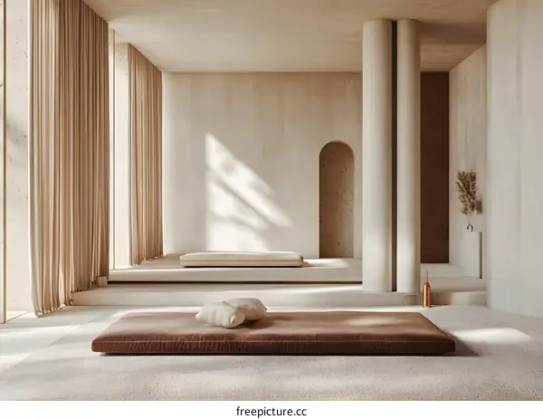 Minimalist Interior Design with Beige Walls and Floor Cushions