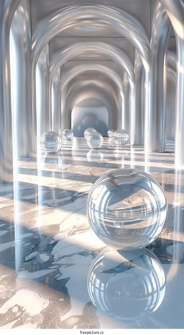 Abstract Futuristic Architecture Hallway with Glass Spheres