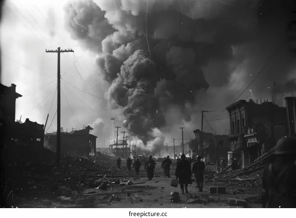 The aftermath of the atomic bomb in Nagasaki, Japan
