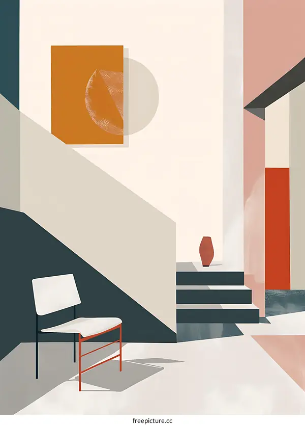 Minimalist Interior Design with a Chair and Stairs