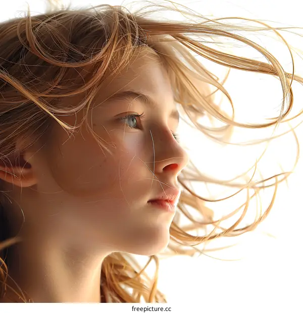 Young Girl with Windblown Hair