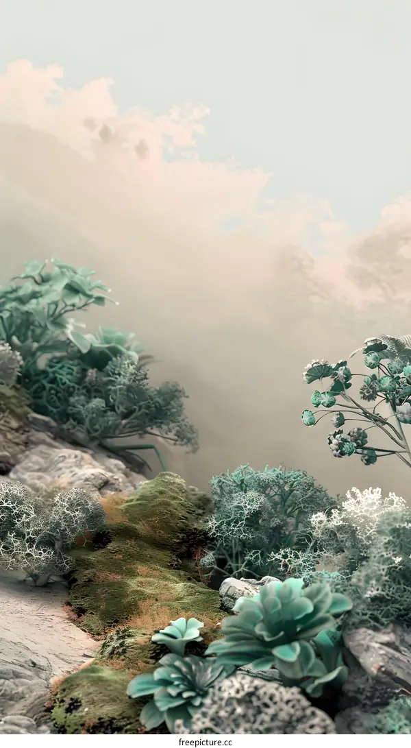 Abstract Watercolor Nature Painting With Green and Gray Colors