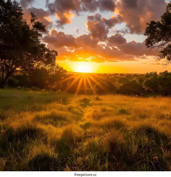 sunset over a field of tall grass