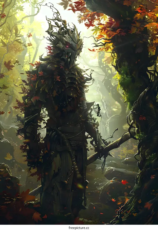 Autumn Forest Creature With Sword Illustration