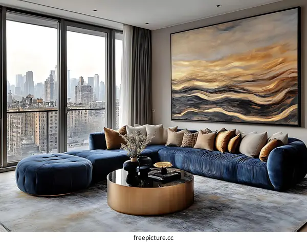 Modern Living Room with Large Abstract Art