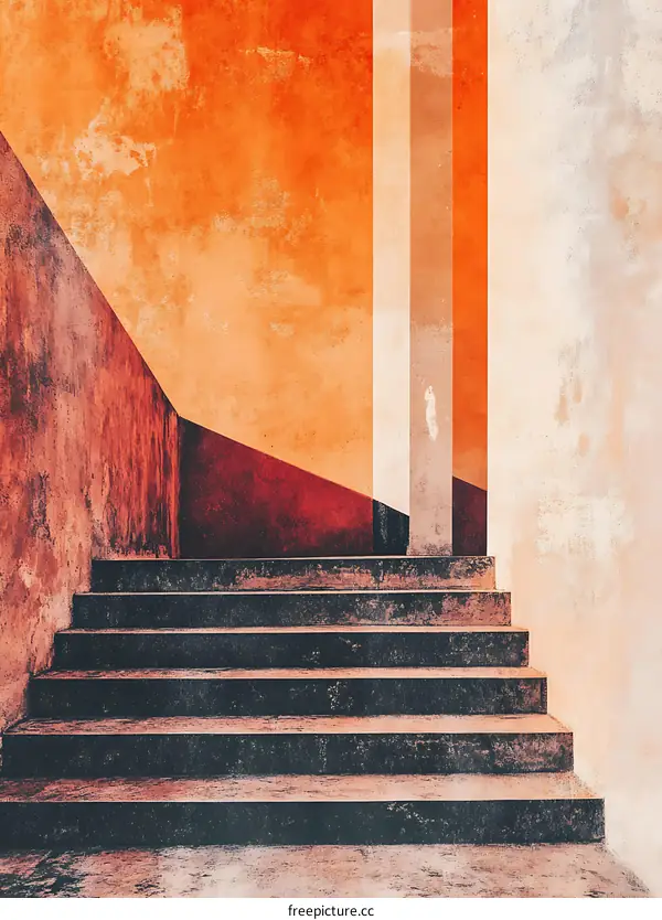 Minimalist Staircase with Colored Walls