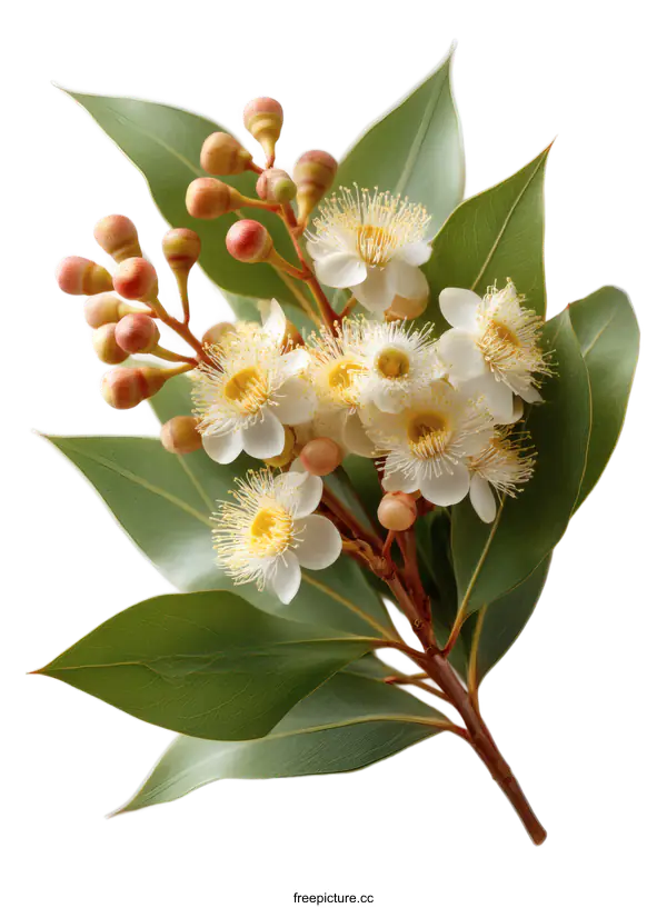 [Transparent Background PNG]Close-up of Beautiful Eucalyptus Flowers and Leaves