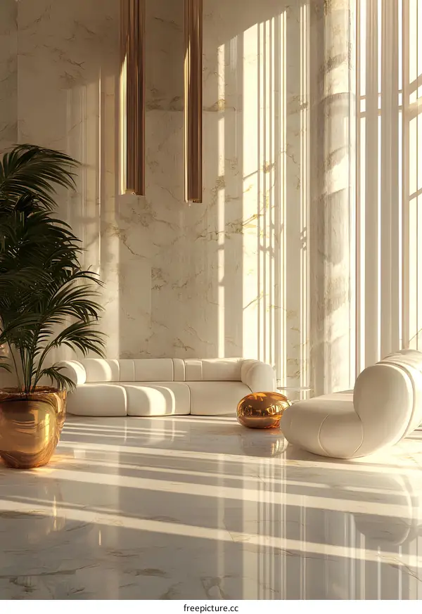 Modern Interior Design with White Sofa and Golden Decor
