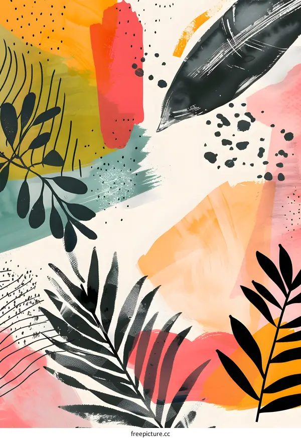 Abstract Tropical Leaf and Floral Watercolor Painting