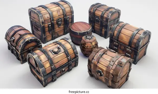 Wooden Chests and Barrels:  3D Model Assets for Games and Fantasy Settings