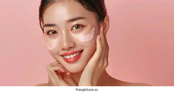 Beautiful Asian Woman with Cream on Her Face