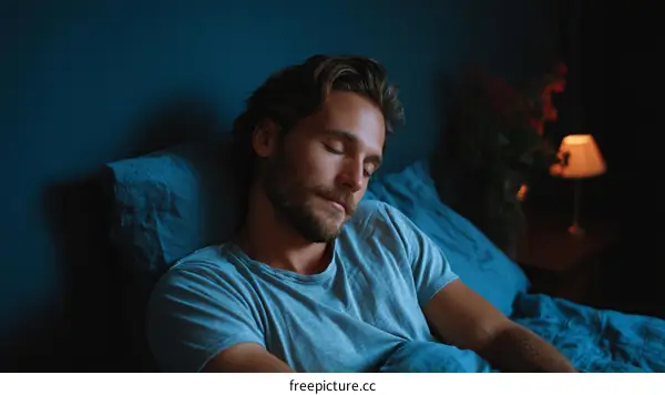 Man Sleeping in a Bedroom at Night