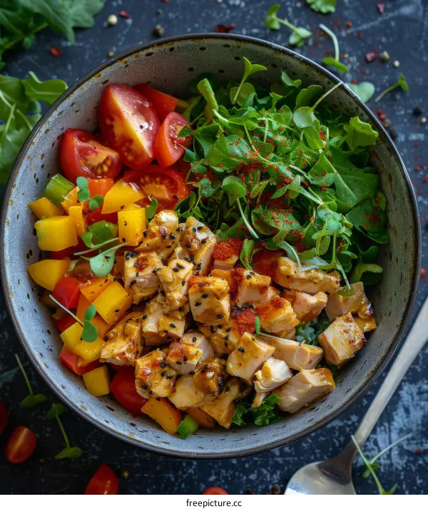 Vibrant Healthy Food Bowl with Chicken and Vegetables