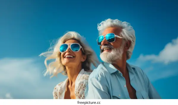 Happy old couple enjoying the sunshine