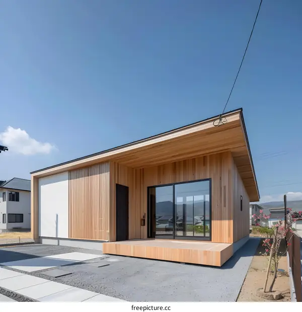 Modern Wooden House with Sliding Glass Doors and a Deck