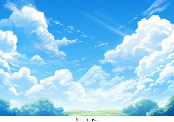 Blue Sky, White Clouds and Green Field
