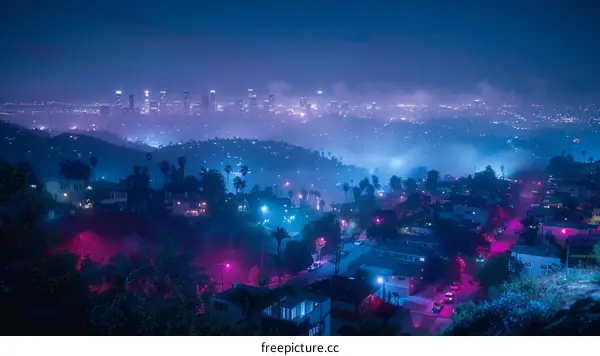 Aerial Nighttime View over Los Angeles
