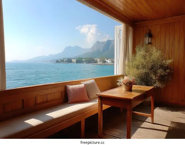 Coastal Wooden Balcony with Sea View