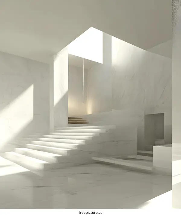 Modern Minimalist Interior Design with Marble Staircase and Skylight