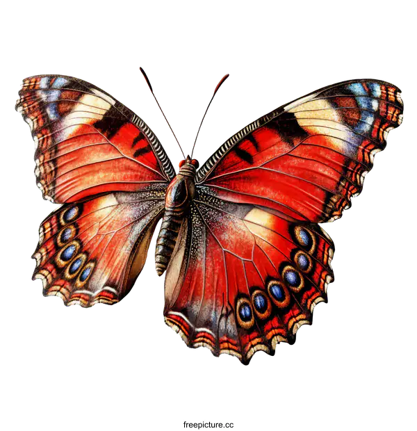 [Transparent Background PNG]Beautiful Red and White Butterfly Illustration